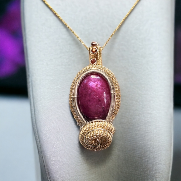 Handmade large ruby sterling silver and 14k gold filled necklace - Picture 5 of 7